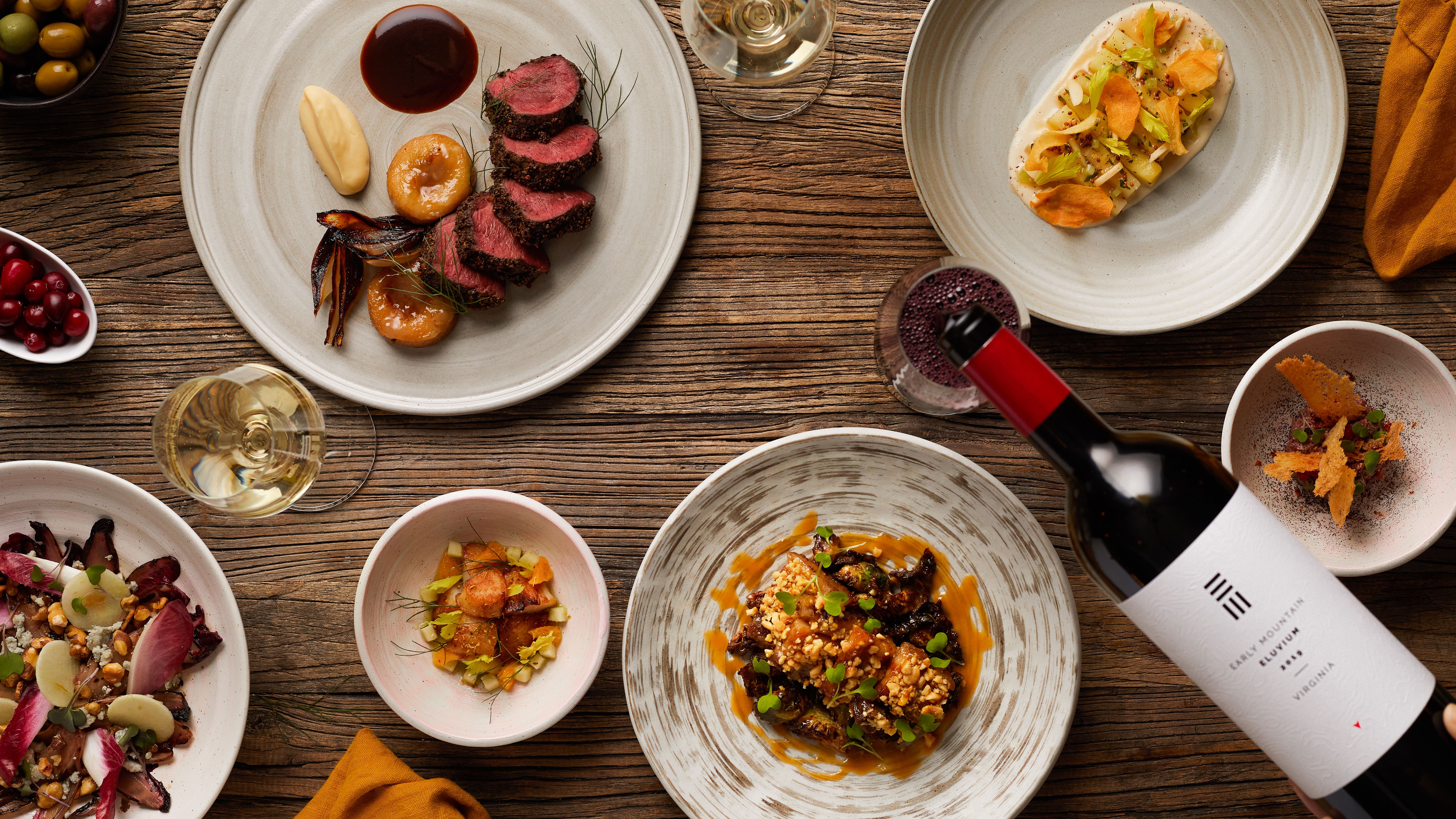 A seasonal small-plates spread from the Virginia Table at Early Mountain Vineyards, Madison, Virginia